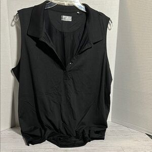 Callaway Black Sleeveless Button Down Shirt with Notched Collar